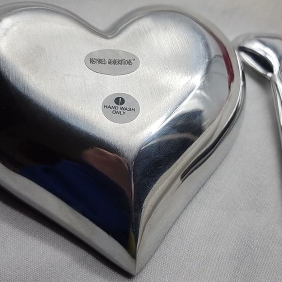 Vintage Enameled Aluminum Valentine Heart Dish With Spoon - Picture 2 of 2